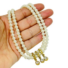 Vintage NAPIER gold tone faux pearls rhinestones designer beaded necklace