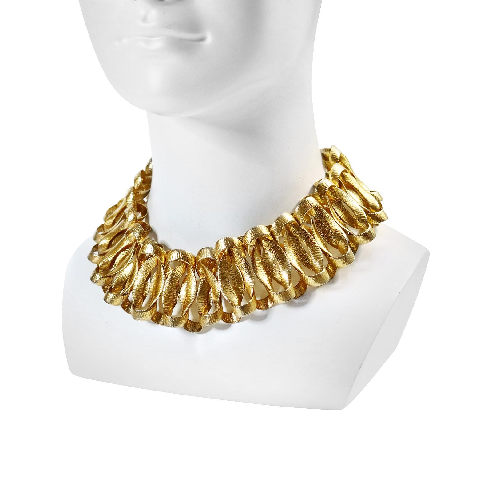 Women's or Men's Vintage Napier Gold Tone Slinky Link Collar Choker Necklace Circa 1960s