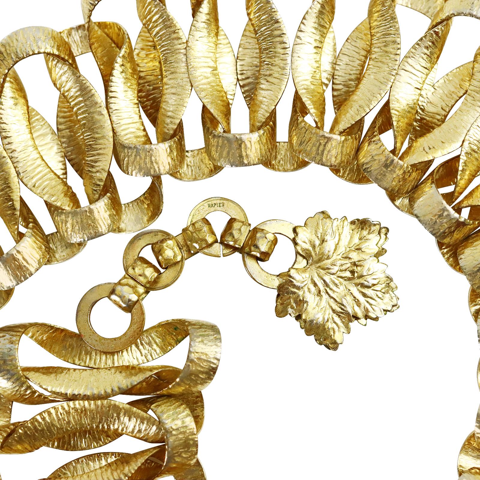 Vintage Napier Gold Tone Slinky Link Collar Choker Necklace Circa 1960s 4