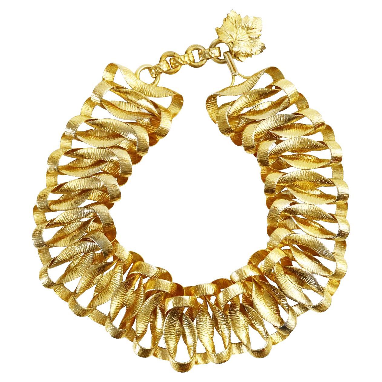 Vintage Napier Gold Tone Slinky Link Collar Choker Necklace Circa 1960s