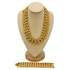 Vintage Napier gold-tone two-pieces set, chunky weave collar necklace & bracelet