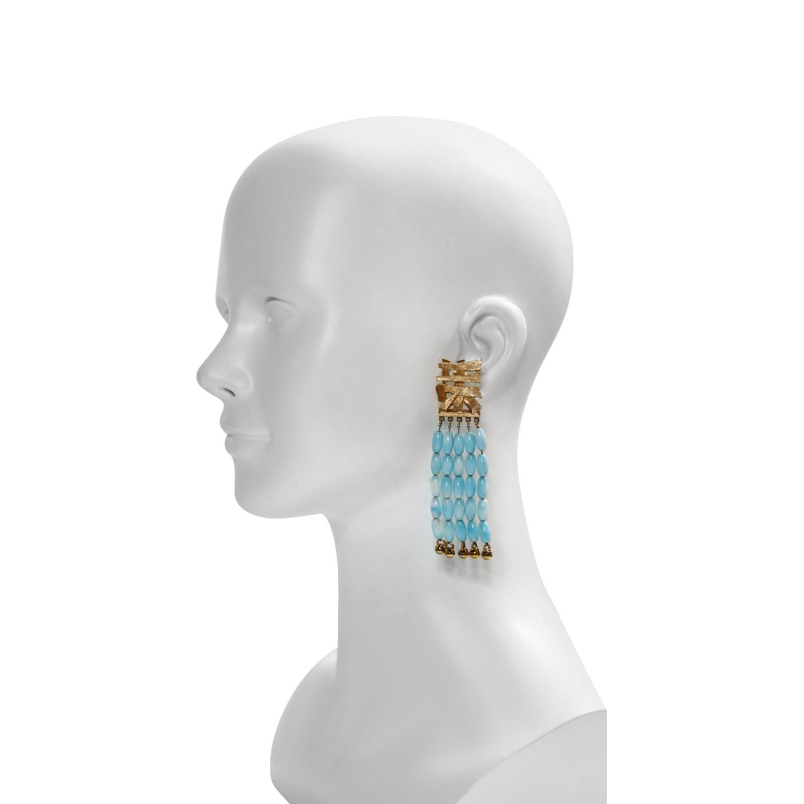 Modern Vintage Napier Book Piece Gold Tone with Faux Turquoise Beads Circa 1970s For Sale