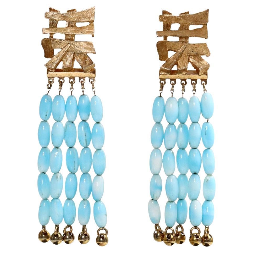 Vintage Napier Gold Tone with Faux Turquoise Dangling Beads Circa 1970s