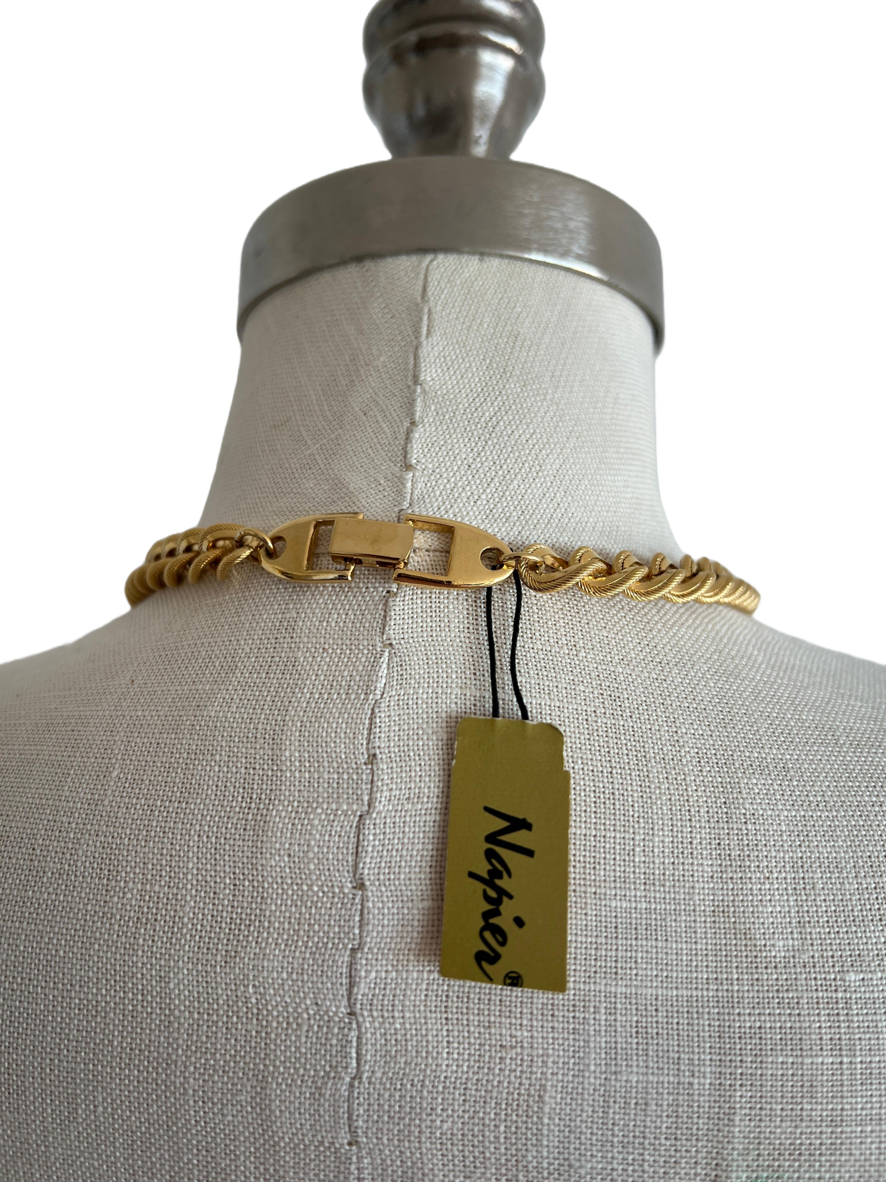 Vintage Napier Heavy Gold Multi Curb Cable Chain Statement Necklace For Sale 2