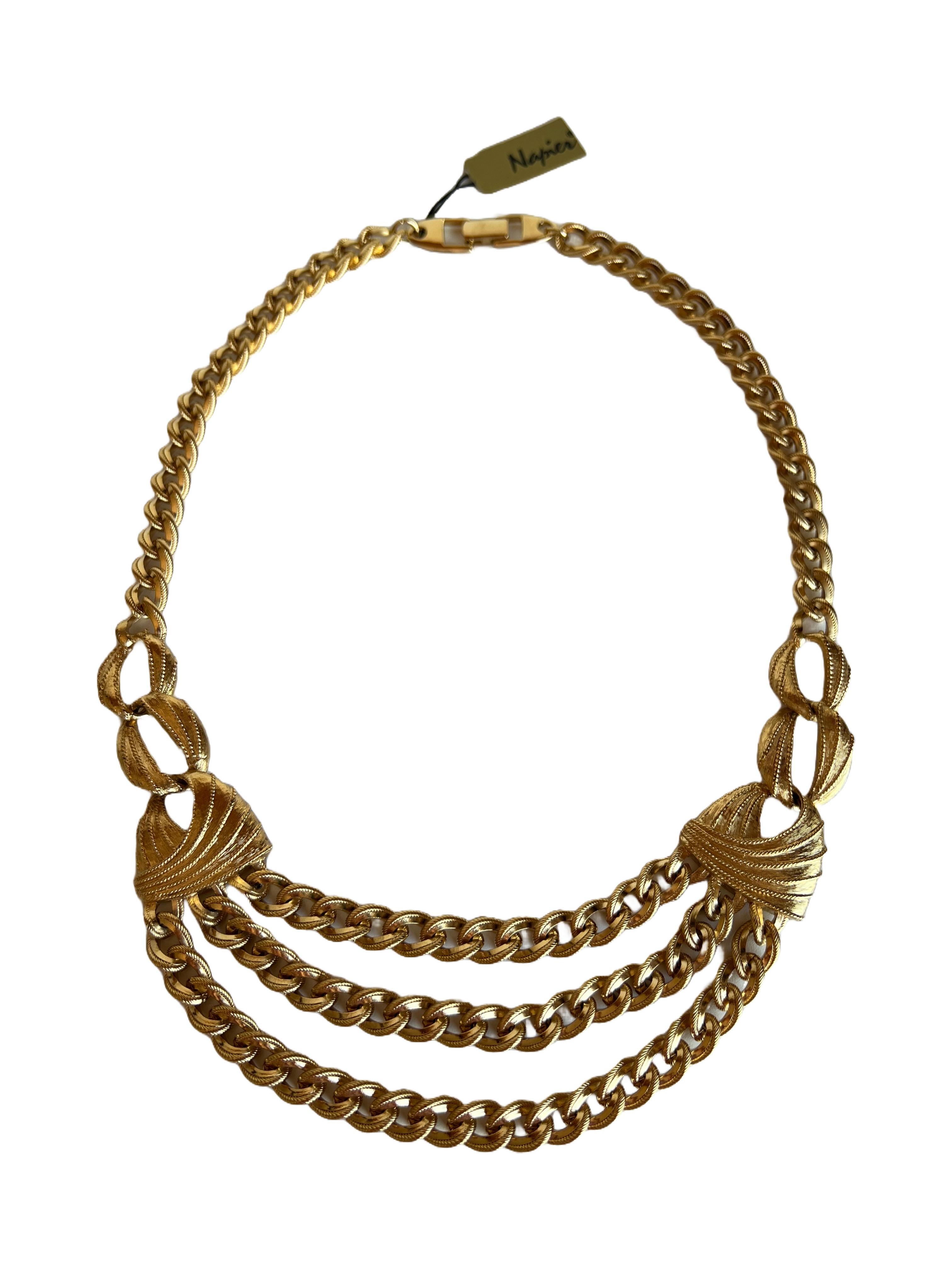 Vintage Napier Heavy Gold Multi Curb Cable Chain Statement Necklace For Sale 3