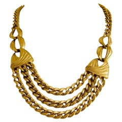 Vintage Napier Heavy Gold Multi Curb Cable Chain Statement Necklace