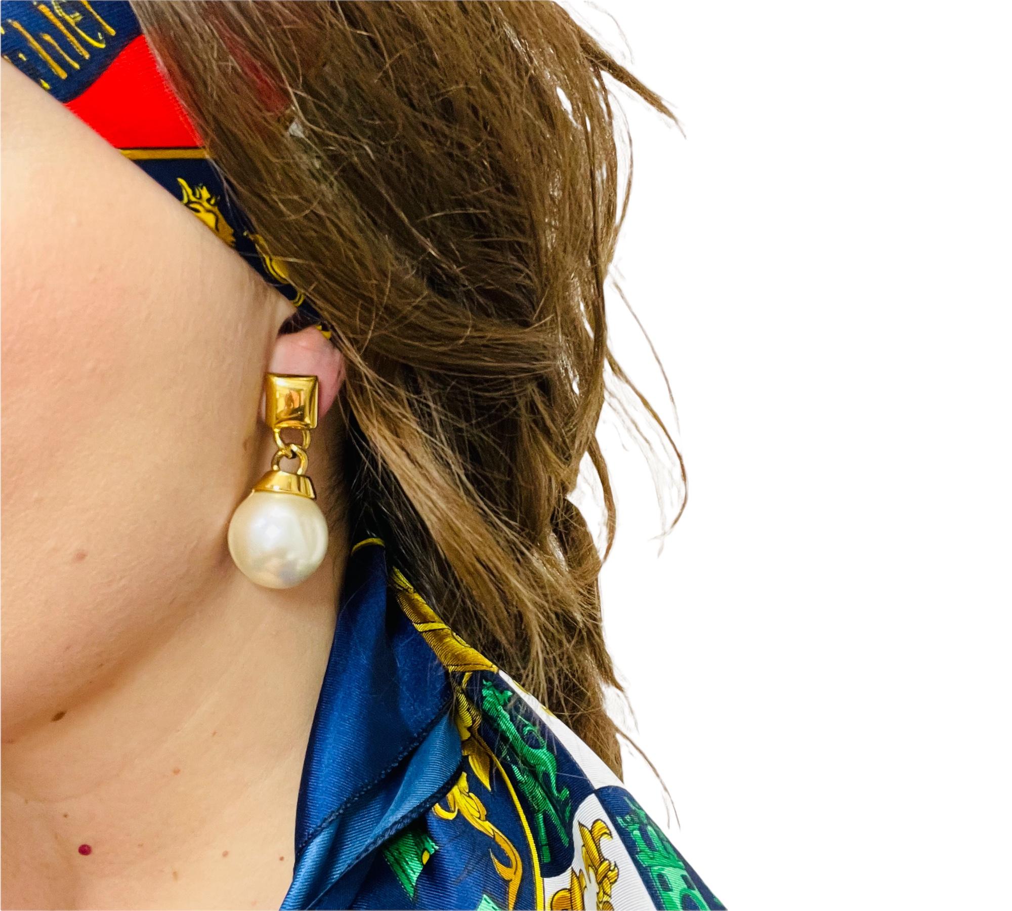 Women's Vintage NAPIER huge gold pearl runway designer pierced earrings For Sale