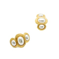 Vintage Napier Huggie Pearl Trio Earrings 1980s