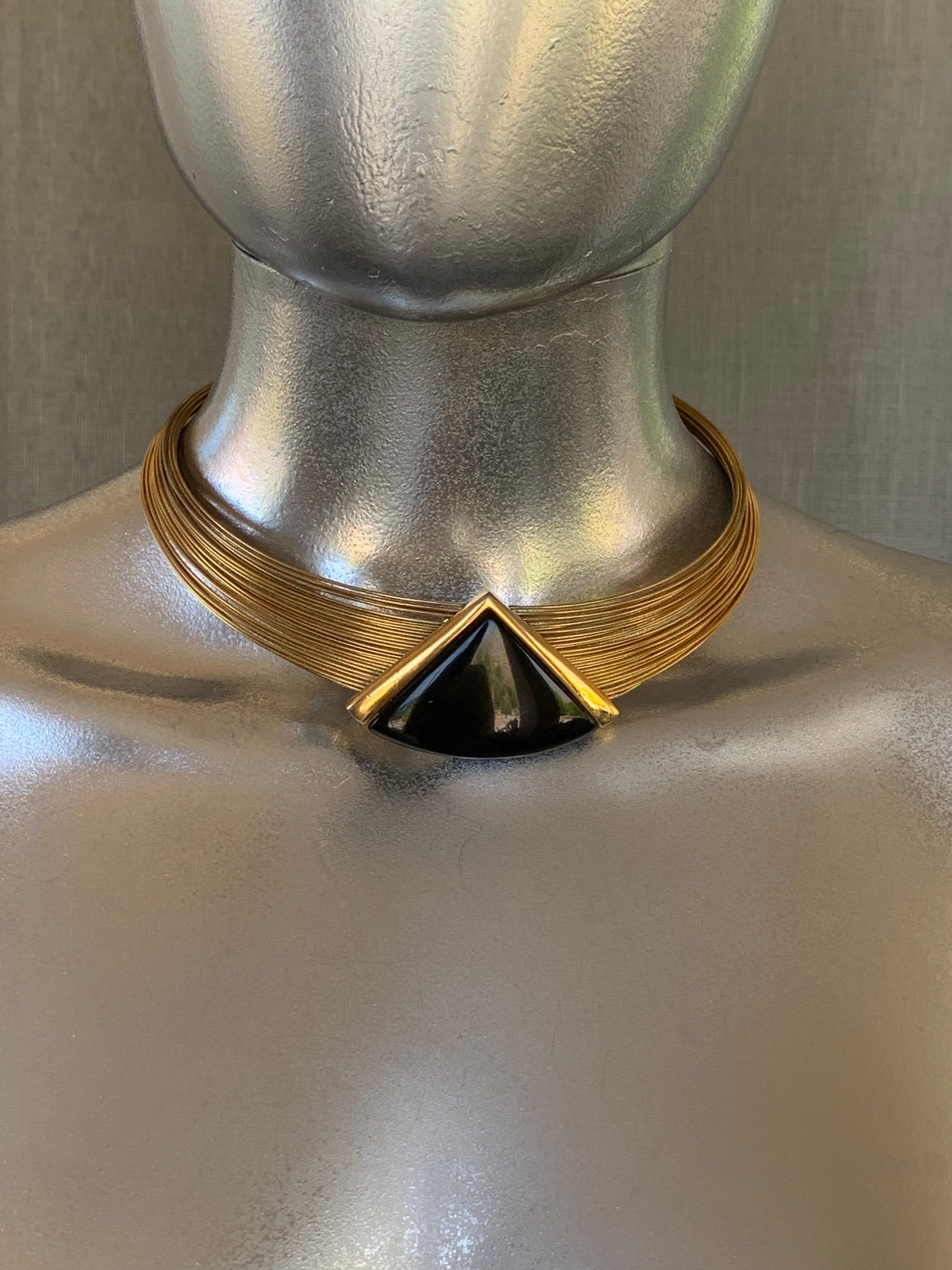 Vintage Napier Modernist Gold Wire and Black Jet Look Choker In Good Condition In Palm Springs, CA