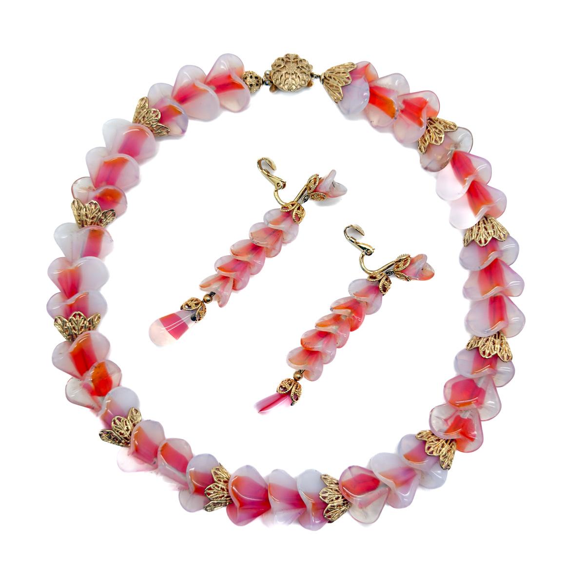 Vintage Napier Opaline Art Glass Necklace & Earring Set 1950s In Good Condition For Sale In Wilmslow, GB