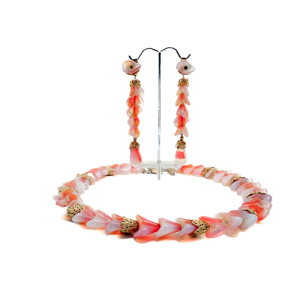 Women's Vintage Napier Opaline Art Glass Necklace & Earring Set 1950s For Sale