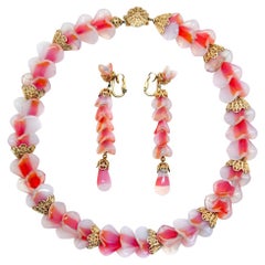 Vintage Napier Opaline Art Glass Necklace & Earring Set 1950s