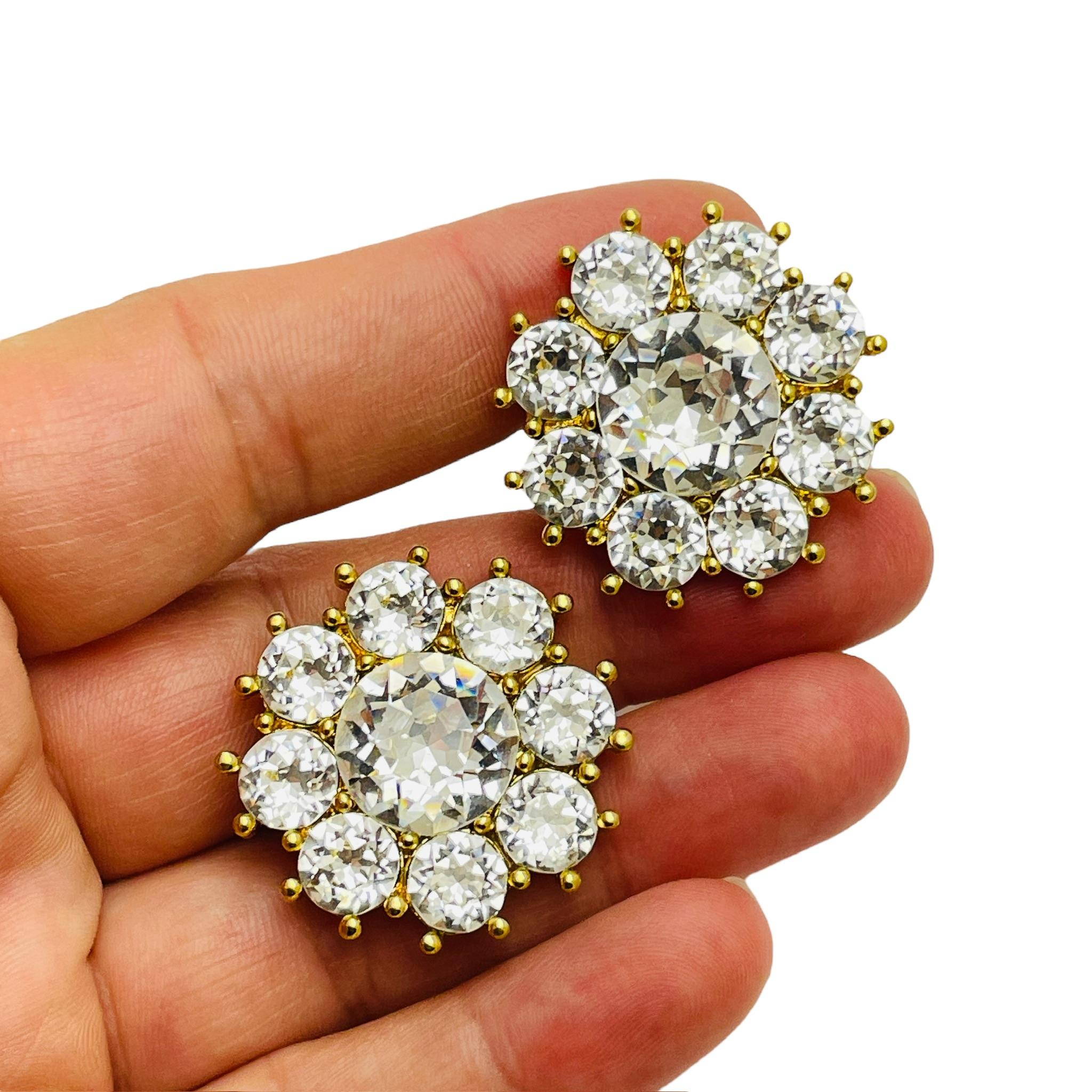 Women's Vintage NAPIER signed gold tone clear rhinestone designer clip on earrings For Sale