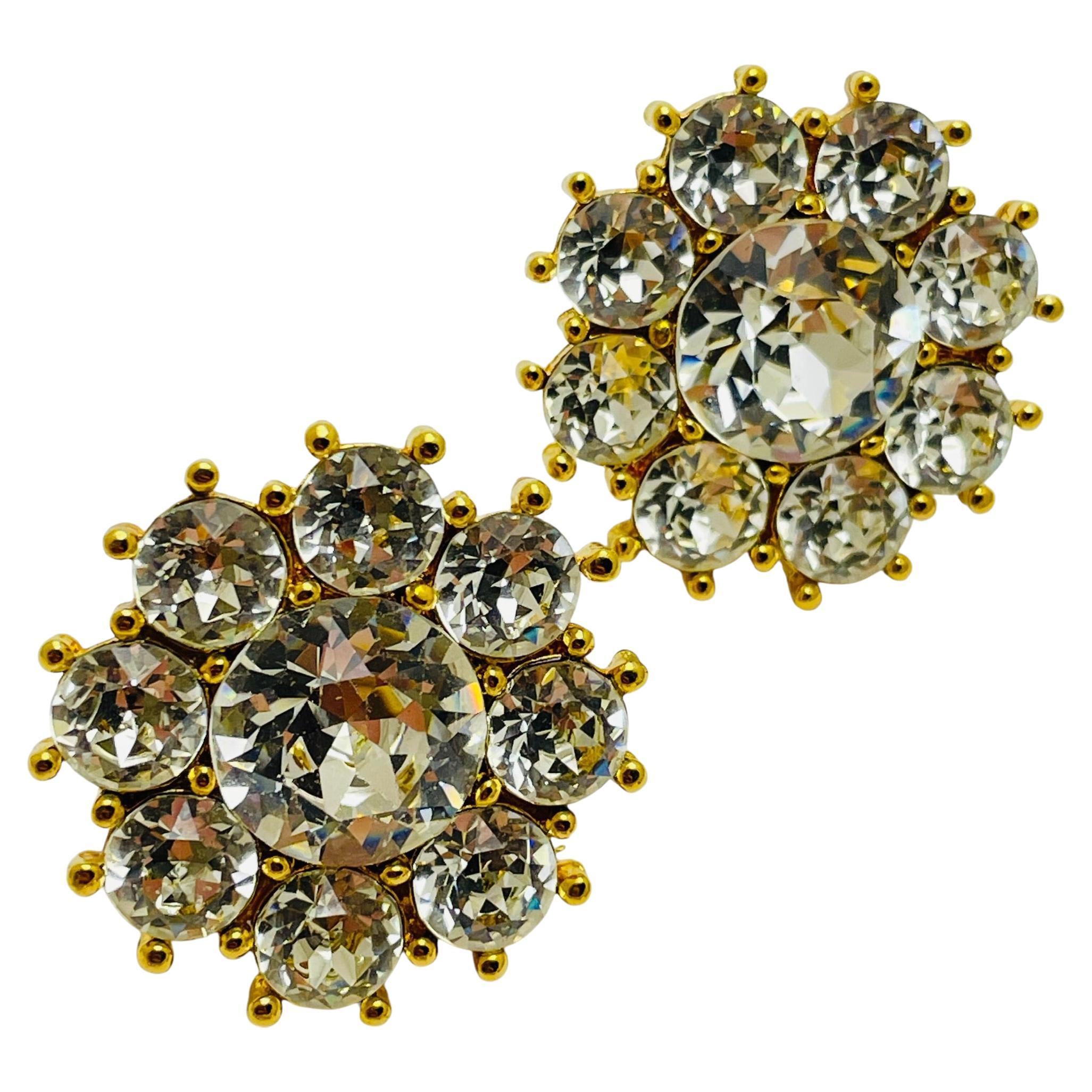 Vintage NAPIER signed gold tone clear rhinestone designer clip on earrings For Sale