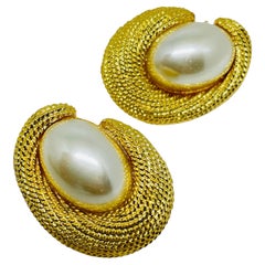 Vintage NAPIER signed gold tone pearl designer pierced earrings