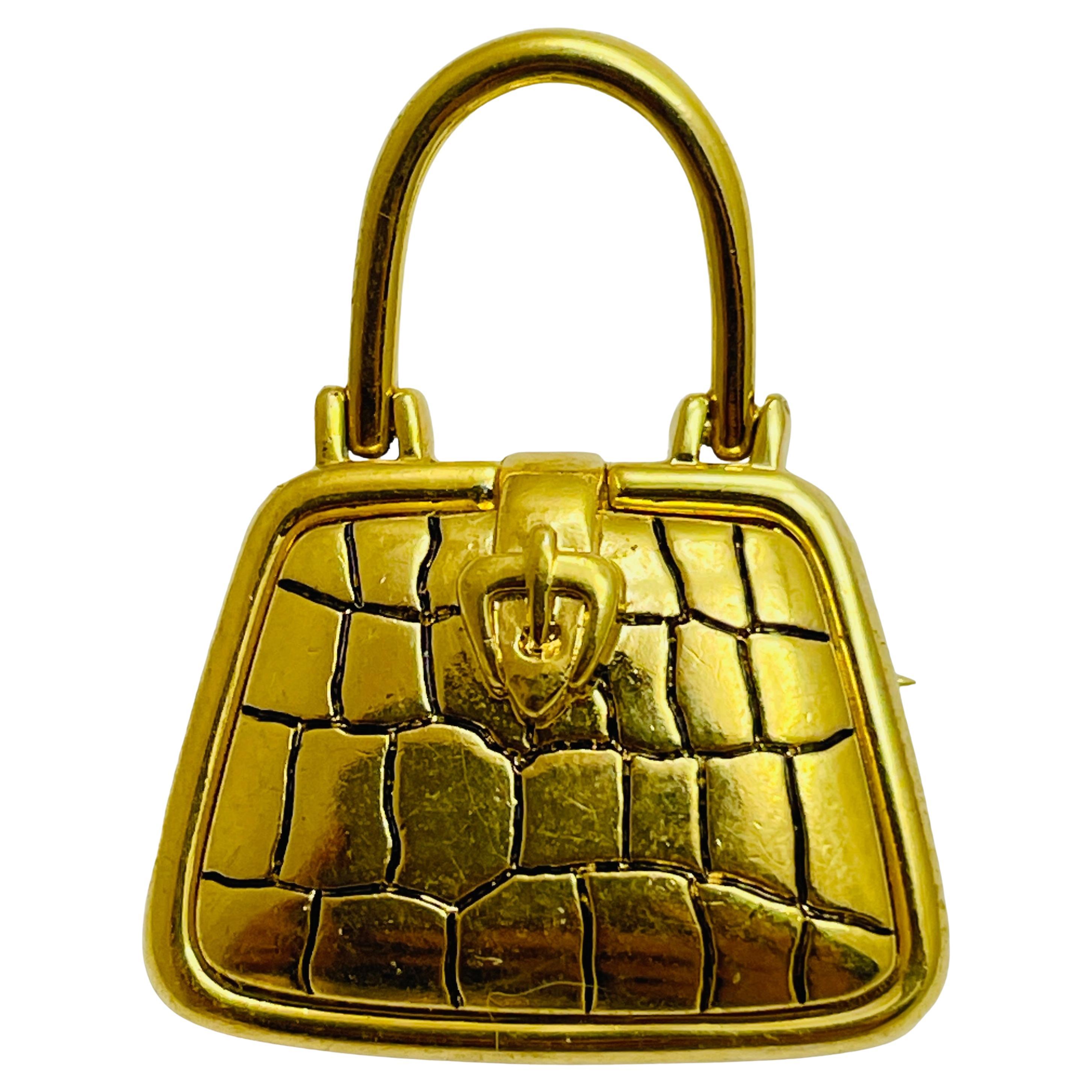 Vintage NAPIER signed gold tone purse bag designer brooch