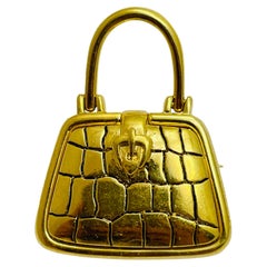 Vintage NAPIER signed gold tone purse bag designer brooch