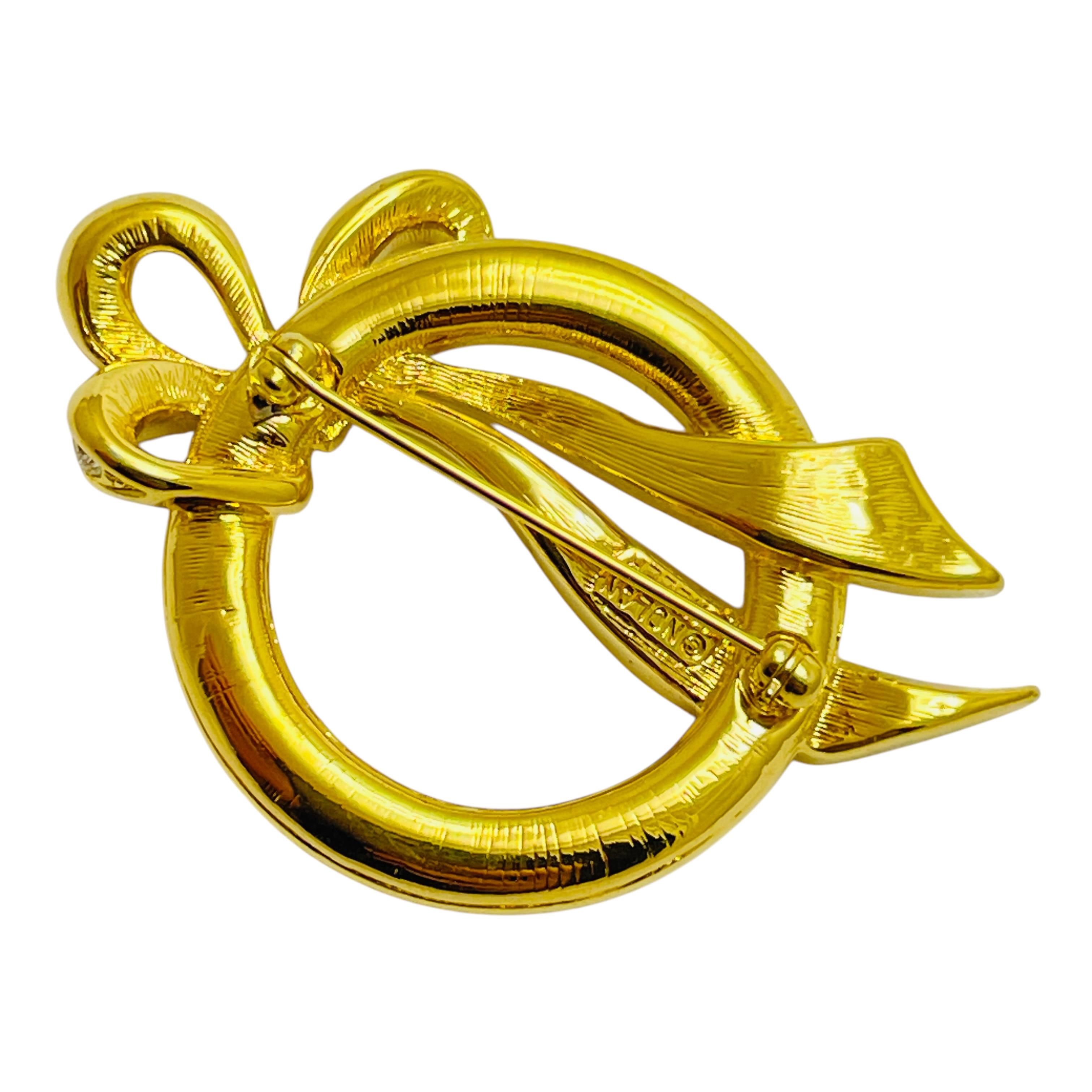 Vintage NAPIER signed gold tone rhinestone bow designer brooch In Good Condition For Sale In Palos Hills, IL