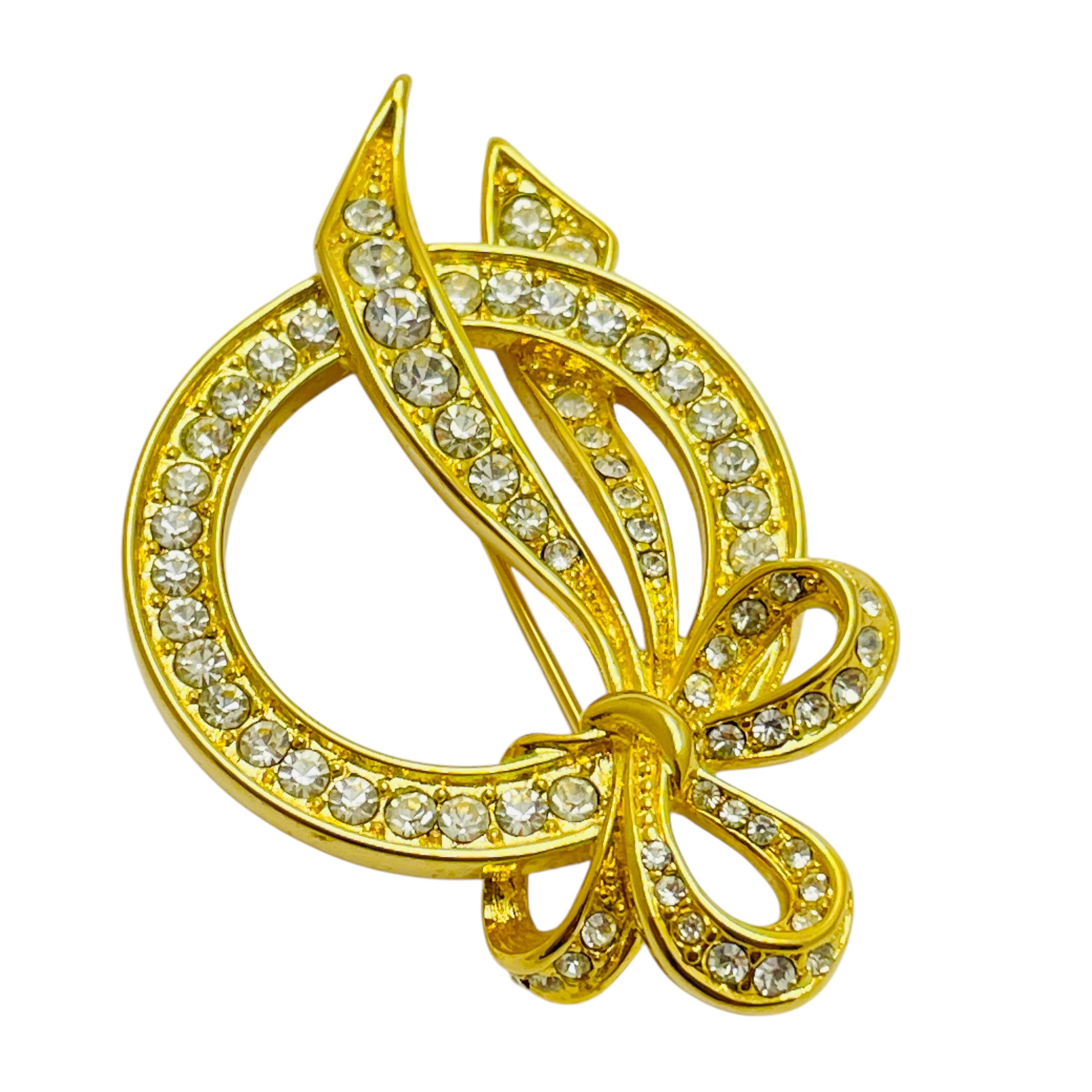 Women's Vintage NAPIER signed gold tone rhinestone bow designer brooch For Sale