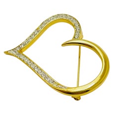 Broche de diseño vintage NAPIER firmado en tono dorado con corazón de strass