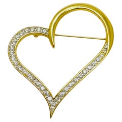 Vintage NAPIER signed gold tone rhinestone heart designer brooch