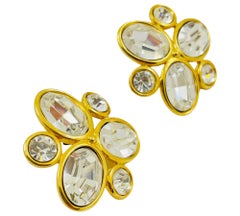 Vintage NAPIER signed huge gold glass designer runway pierced earrings