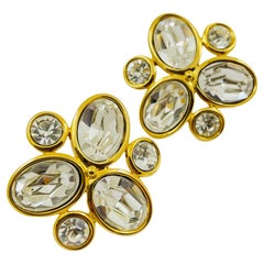 Vintage NAPIER signed huge gold glass designer runway pierced earrings