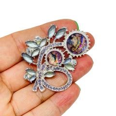 Spilla vintage firmata NAPIER in vetro con strass in tono argento