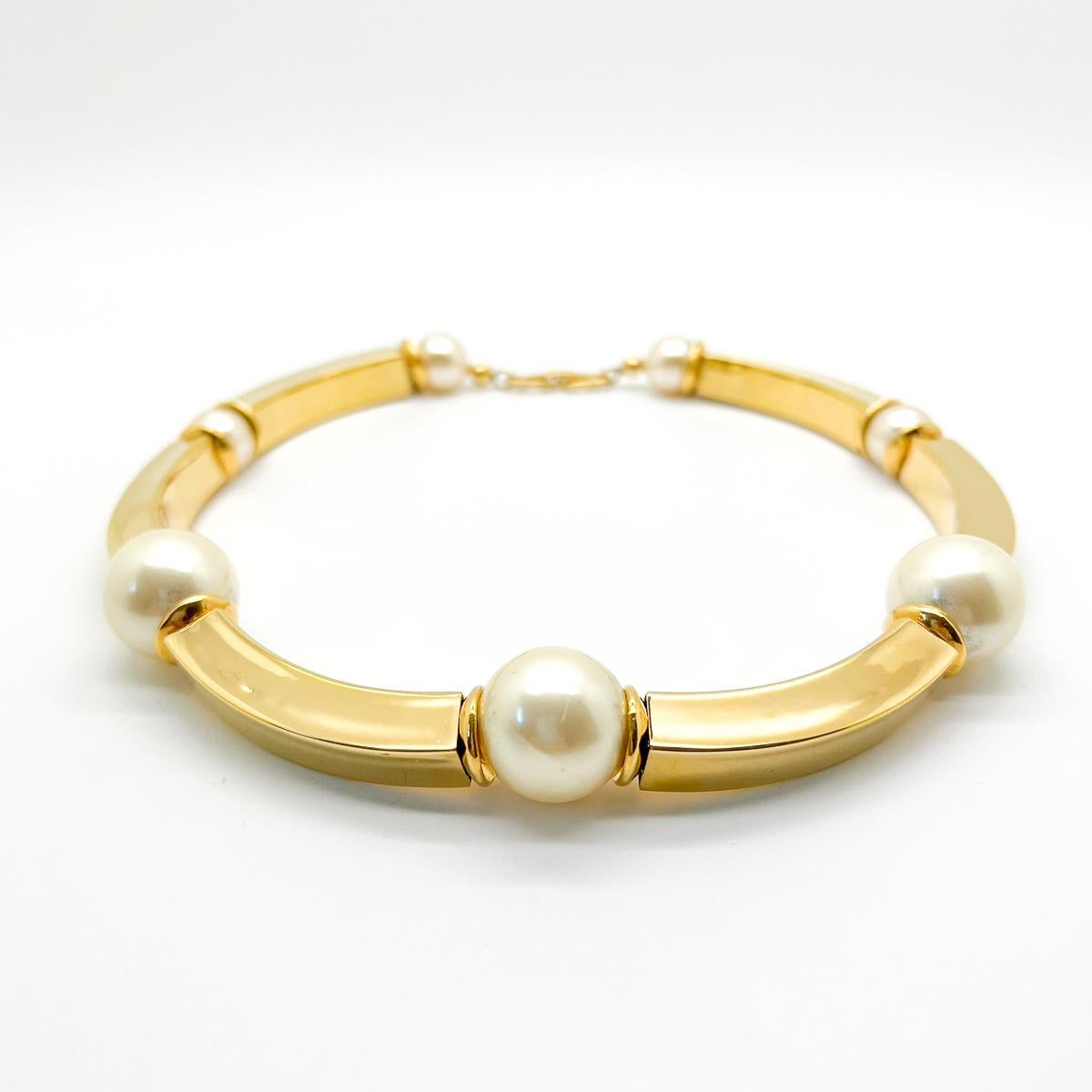 Vintage Napier Statement Whole Pearl & Bar Collar 1980s In Good Condition For Sale In Wilmslow, GB