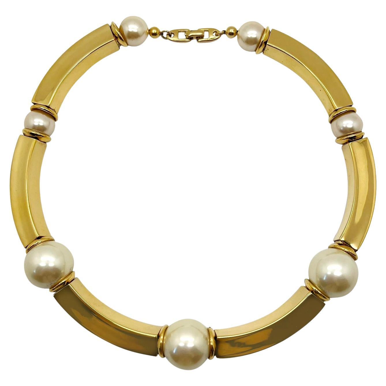 Vintage Napier Statement Whole Pearl & Bar Collar 1980s