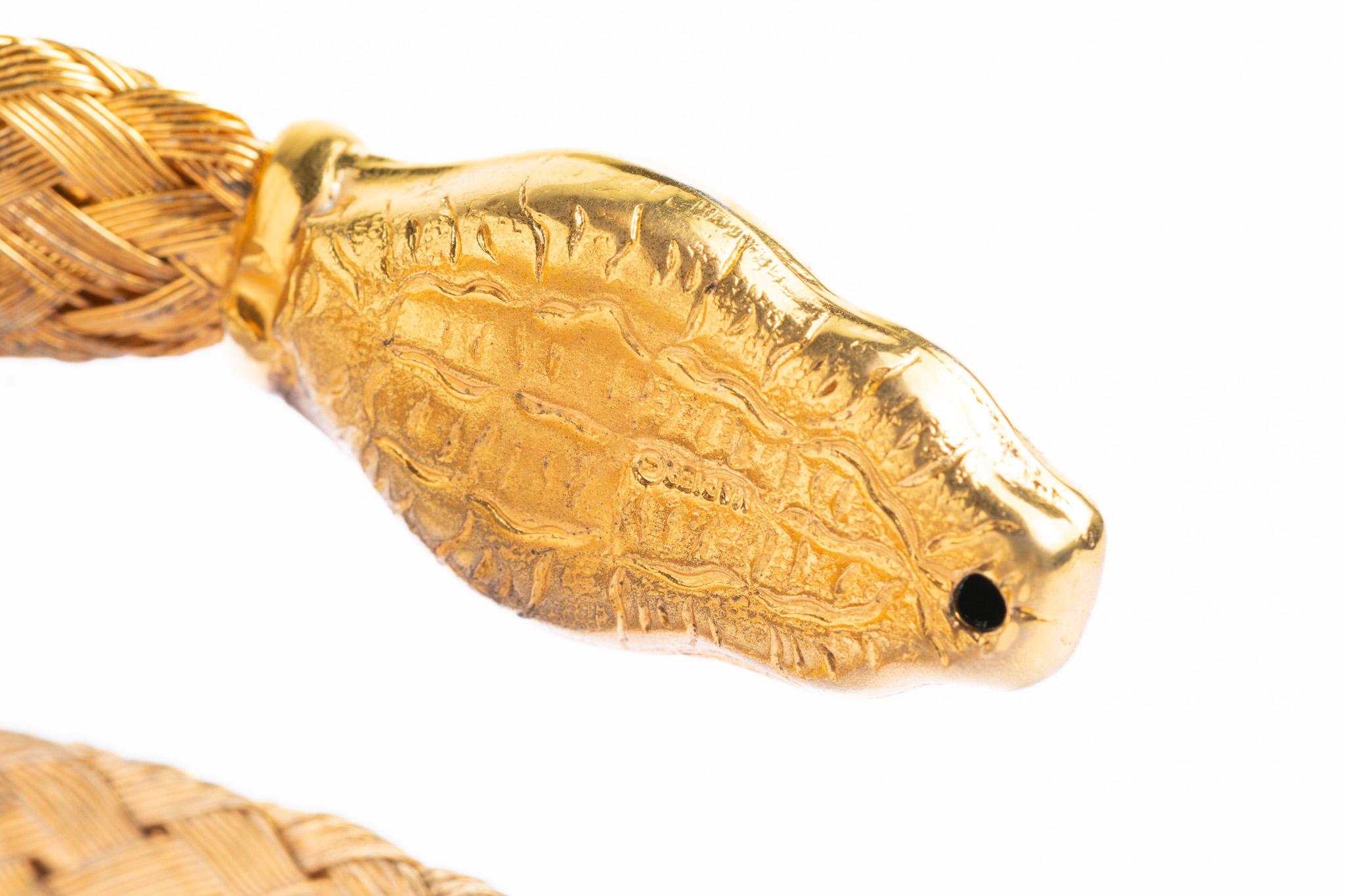 Vintage Napier Victorian Style Gold Metal Snake Bangle With A Turquoise Pour femmes en vente