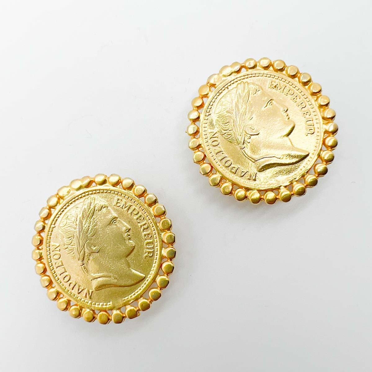 Vintage Napoleon Gold Coin Earrings 1980s In Good Condition For Sale In Wilmslow, GB