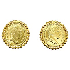 Vintage Napoleon Gold Coin Earrings 1980s