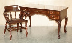 ViNTAGE NAPOLEON HARDWOOD & BRASS INLAID LIBRARY DESK & CAPTAINS OFFICE CHAIR