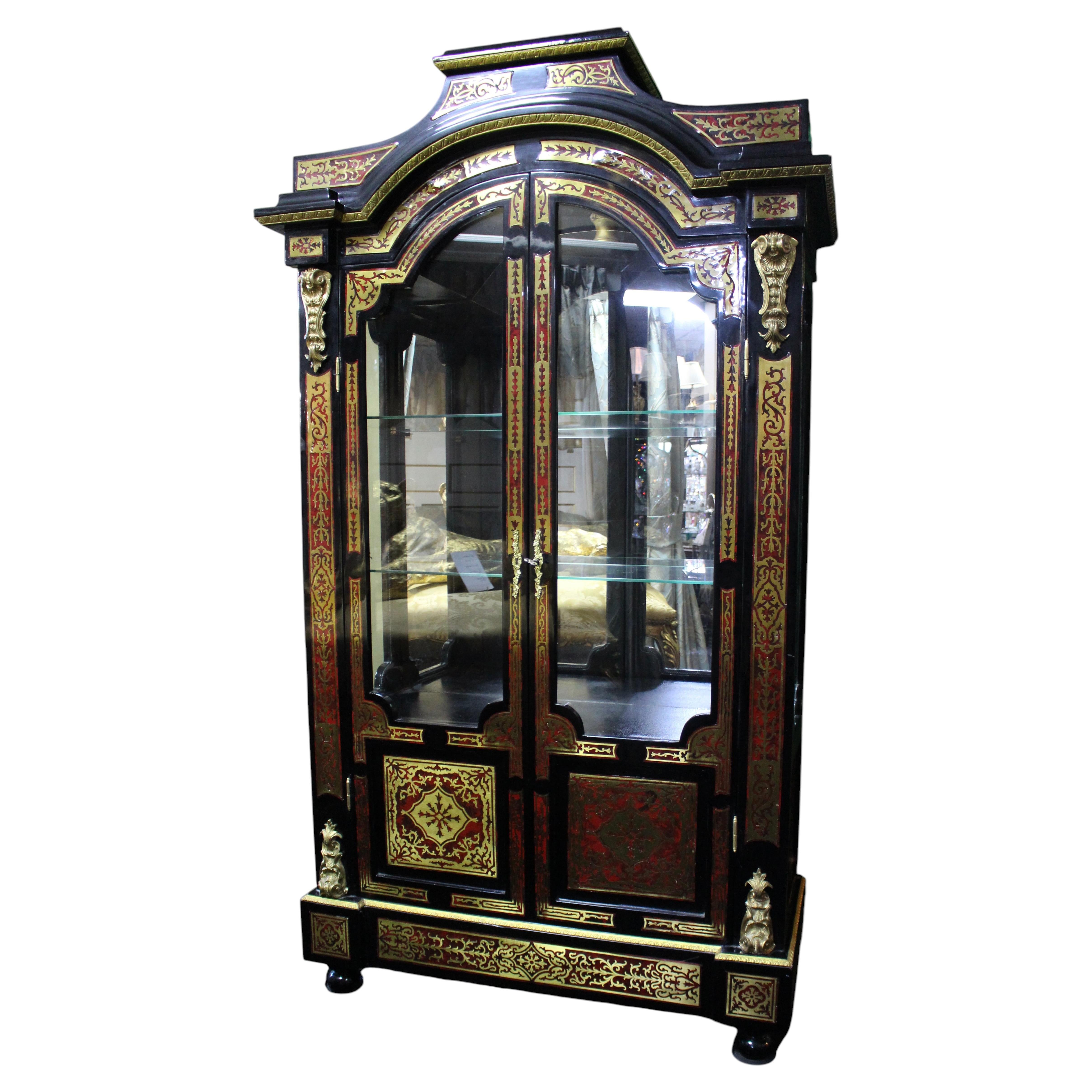 Vintage Napoleon III Style Boulle Display Vitrine Cabinet For Sale