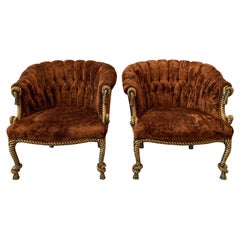 Vintage Napoleon III Style Gilt Twisted Rope and Tassel Carved Armchairs