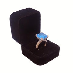 Vintage Napoleon III style ring in silver and blue topaz, France