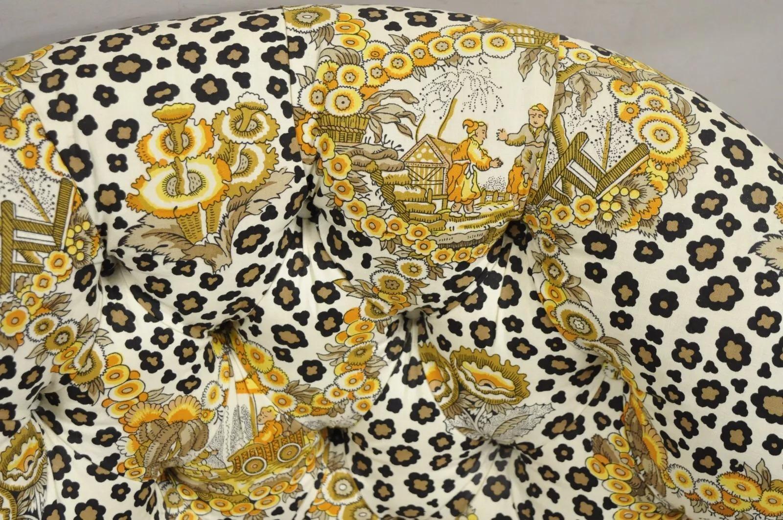 Vintage Napoleon III Tufted Slipper Lounge Chair w/ Leopard Chinoiserie Fabric en vente 4