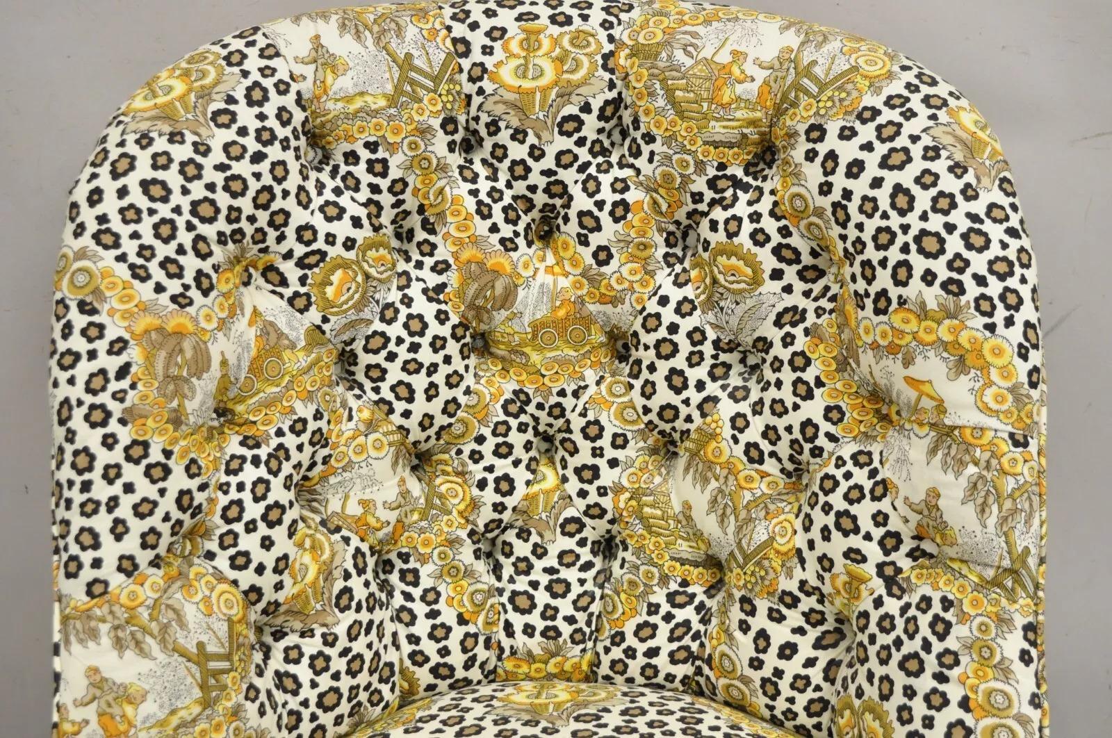Inconnu Vintage Napoleon III Tufted Slipper Lounge Chair w/ Leopard Chinoiserie Fabric en vente