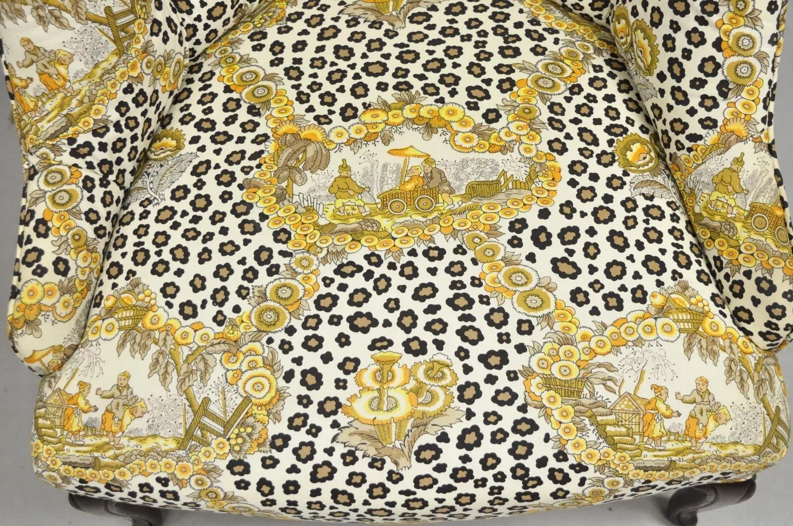 Vintage Napoleon III Tufted Slipper Lounge Chair w/ Leopard Chinoiserie Fabric Bon état - En vente à Philadelphia, PA