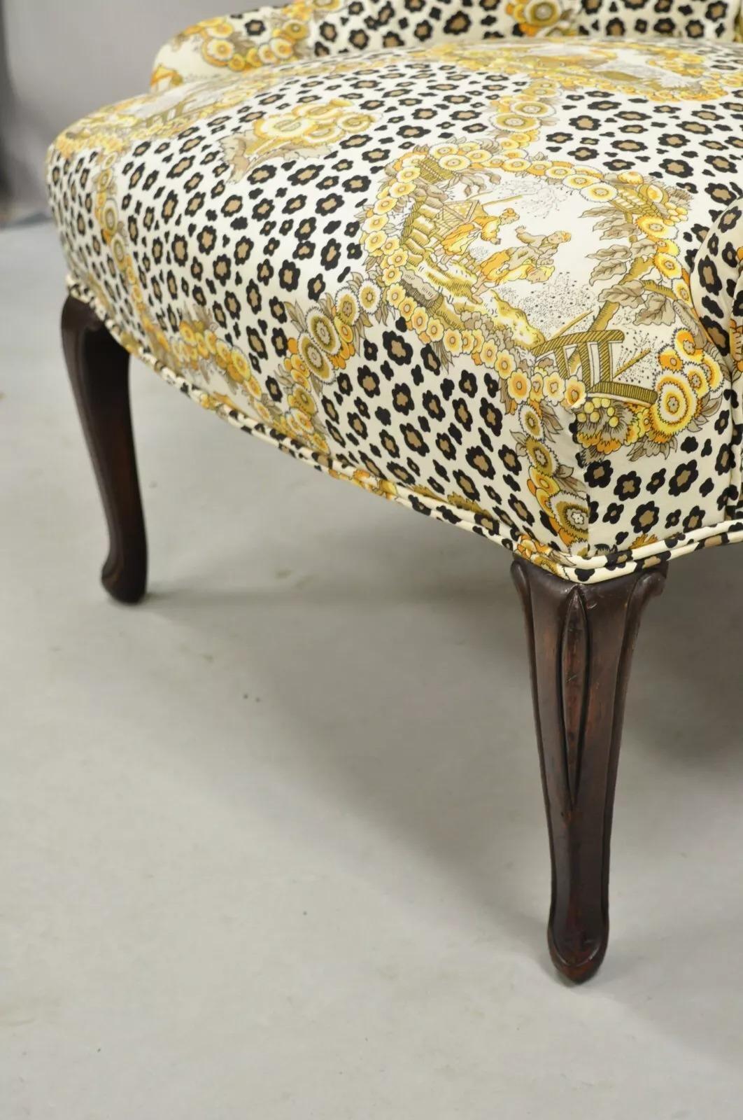 Tissu Vintage Napoleon III Tufted Slipper Lounge Chair w/ Leopard Chinoiserie Fabric en vente