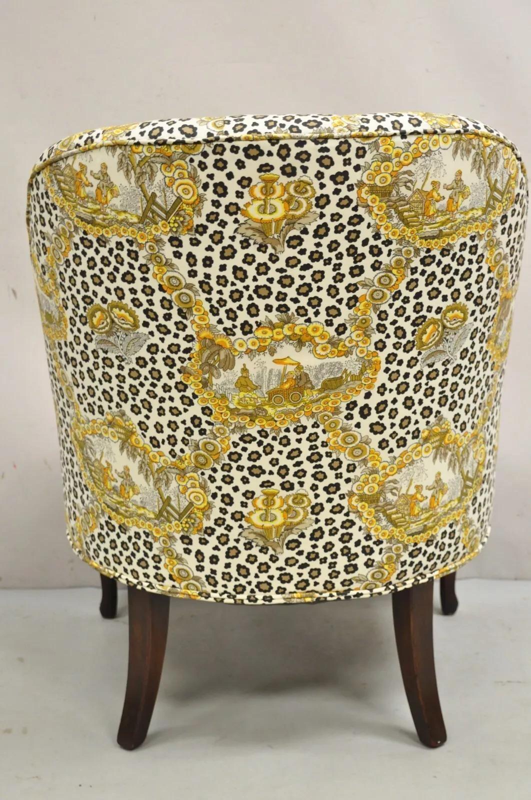 Vintage Napoleon III Tufted Slipper Lounge Chair w/ Leopard Chinoiserie Fabric en vente 2