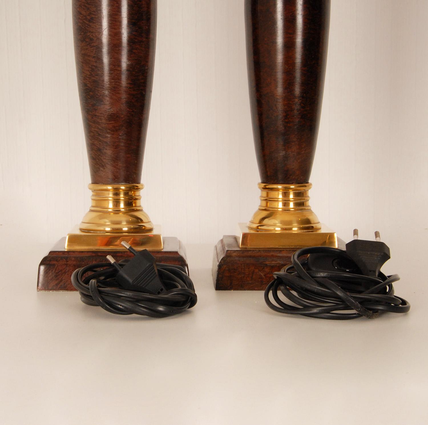 Vintage Napoleonic Column Table Lamps French Rosewood Gold Gilded Bronze, a Pair For Sale 4
