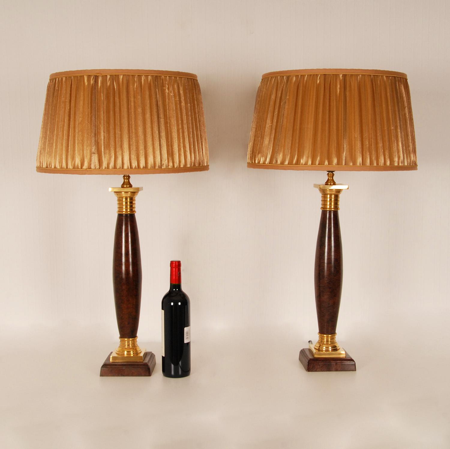 Empire Vintage Napoleonic Column Table Lamps French Rosewood Gold Gilded Bronze, a Pair For Sale
