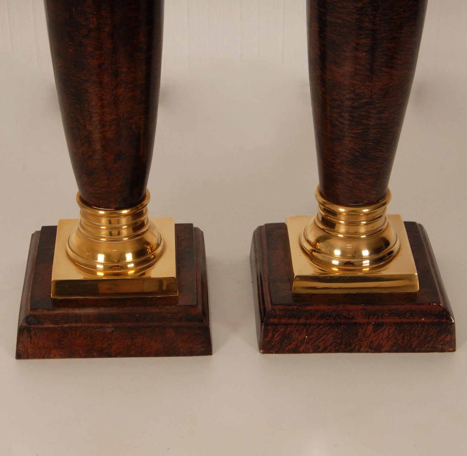 Paire de lampes de bureau à colonne napoléoniennes vintage en bois de rose doré et bronze doré en vente 1