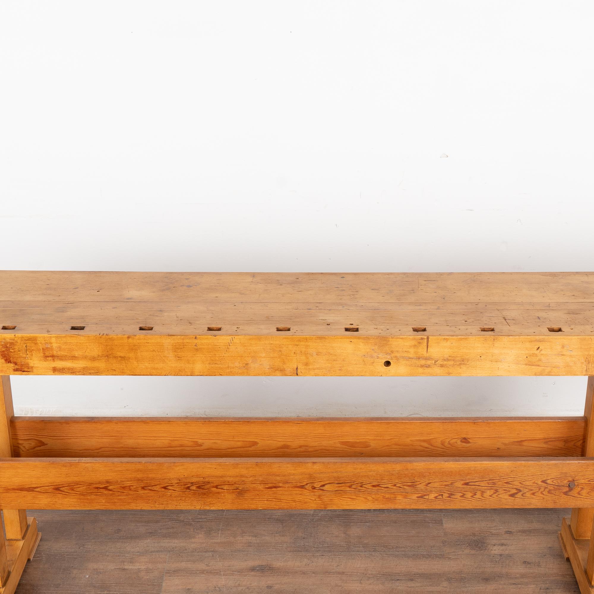 Wood Vintage Narrow Carpenters Workbench Console Table, Denmark circa 1920-40 For Sale