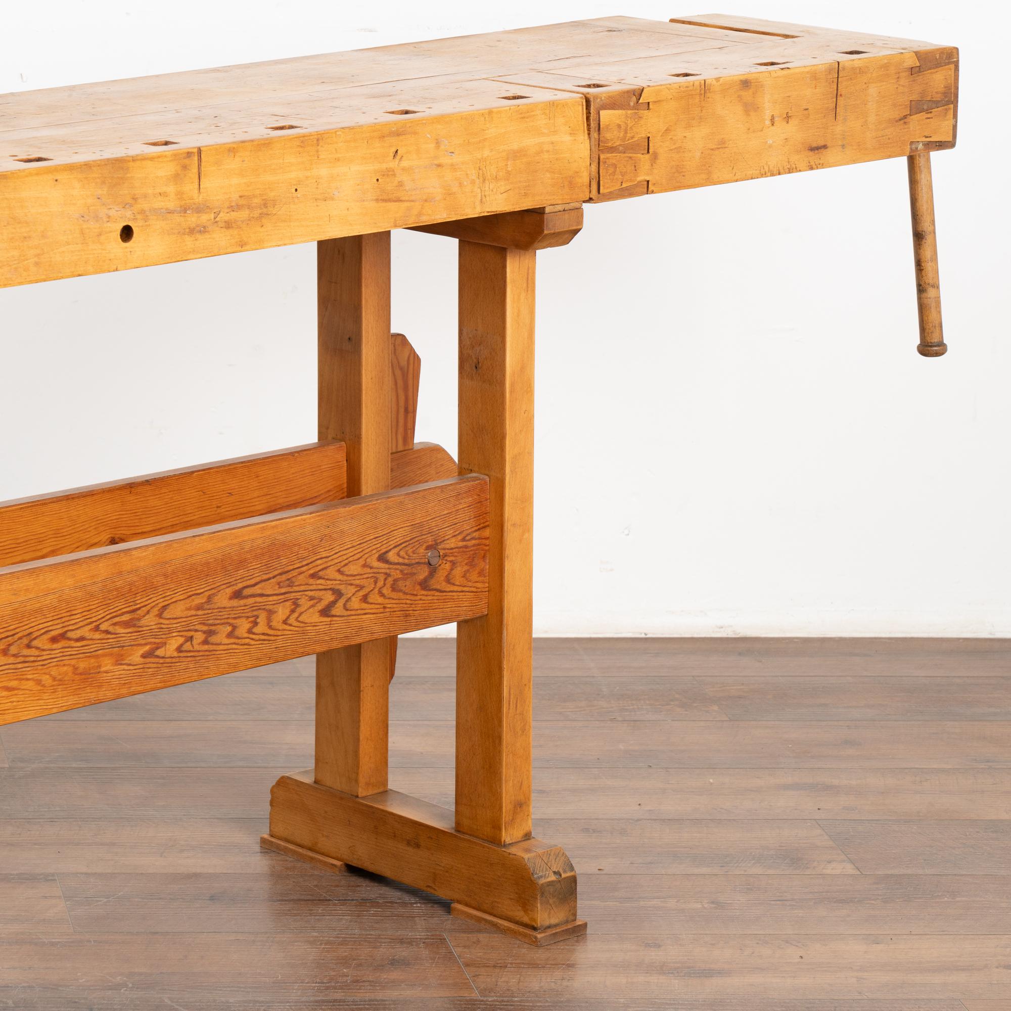 Vintage Narrow Carpenters Workbench Console Table, Denmark circa 1920-40 For Sale 1