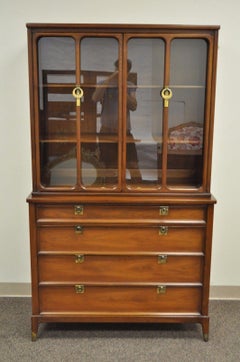 Vintage Narrow Mid-Century Modern White Furniture Walnut Bookcase China Cabinet