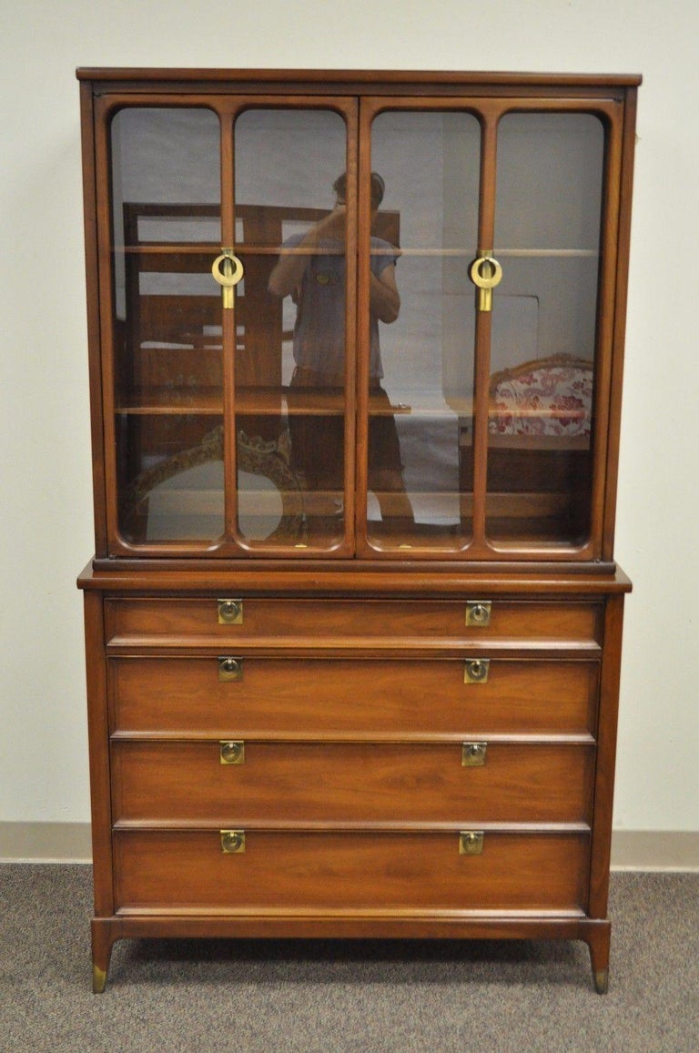 Vintage Narrow Mid-Century Modern White Furniture Walnut Bookcase China