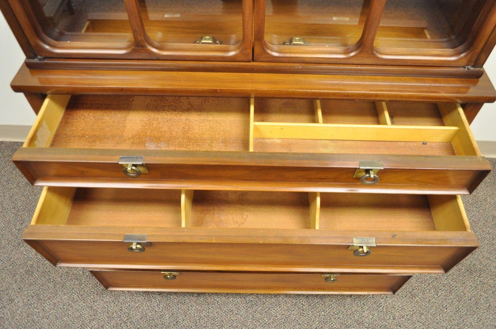 Mid-20th Century Vintage Narrow Mid-Century Modern White Furniture Walnut Bookcase China Cabinet